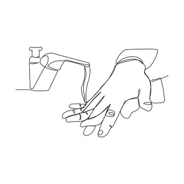 recommend clip art: Continuous line drawing of washing hand with water faucet. Vector illustration