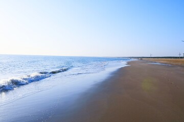 Fototapeta na wymiar Evening at Mandvi Beach of Kutch, Gujarat, India beautiful sky sun and ocean, Sea, Beach
