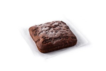 Sweet chocolate sponge cake isolated on white background