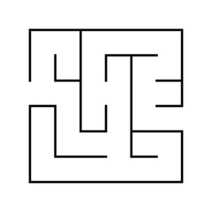 Education logic game. Find right way. Labyrinth, conundrum for kids. Isolated simple square maze with black line on white background. Vector illustration.