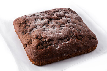 Sweet chocolate sponge cake isolated on white background