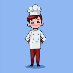 Cute Hand Drawn of Smiling and Happy People Chef Wearing Uniform. Suitable For Children Kids Activity Book, Mascot, Character, T-Shirt Design, Sticker, Logo, Cards. Cartoon Illustration. Doodle.