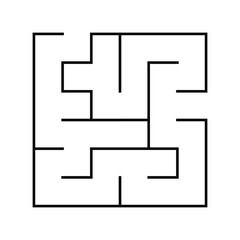 Education logic game. Find right way. Labyrinth, conundrum for kids. Isolated simple square maze with black line on white background. Vector illustration.