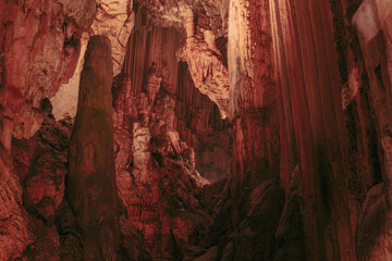 Stalagmite and stalactites, Inside the Melidoni cave. Crete. Greece