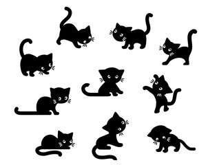 Cats, cute kitten silhouette. Vector illustration.