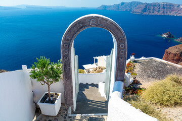 Obraz premium view on amazing blue sea in Santorini island, Cyclades, Greece