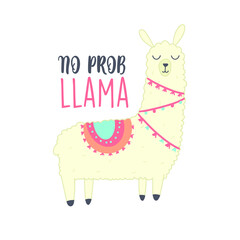 Cute Llama Illustration. Cute alpaca cartoon character. Can be used for card design, greeting or invitation card, nursery, and other.