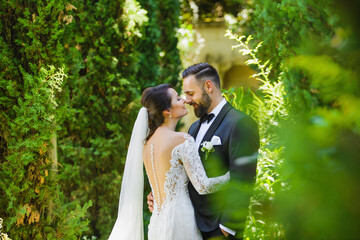 beautiful bride and groom in the nature