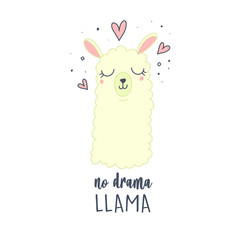 Cute Llama Illustration. Cute alpaca cartoon character. Can be used for card design, greeting or invitation card, nursery, and other.