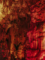 Stalagmite and stalactites, Inside the Melidoni cave. Crete. Greece