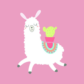 Cute Llama Illustration. Cute alpaca cartoon character. Can be used for card design, greeting or invitation card, nursery, and other.