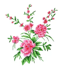 Foto op Canvas Bouquet of peonies, pink flowers. Botanical composition. Watercolor illustration. Hand drawn. Closeup.Template. © Mewlish art
