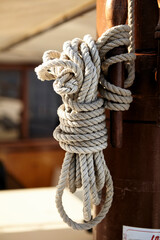 Navy knot. Santorini cruise vessel