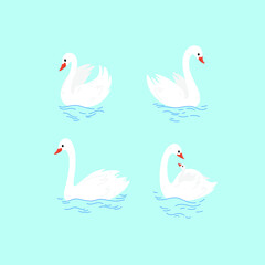 Cartoon swan sketch line icon. Сute bird icons set. Childish print for nursery, kids apparel, poster, postcard, pattern.