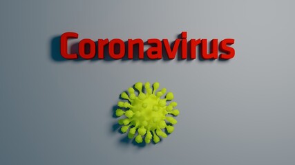 3d render of a coronavirus symbol and text