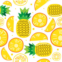 Hand drawn pineapple seamless pattern isolated on white background. Vector illustation.