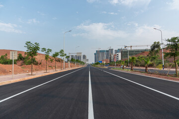 Perspective landscape of asphalt pavement in new city streets © bqmeng