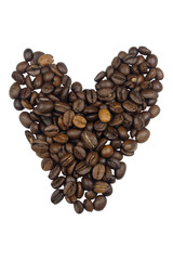 heart shaped roasted coffee beans