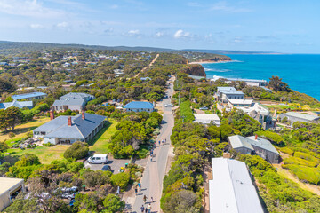 Aerial view of Aireys inlet town in Australia