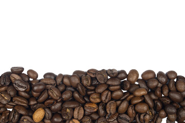 Roasted Coffee Beans background texture isolated on white background with copy space for text, macro