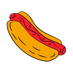 Hot dog, fast food, isolated on white background, vector illustration