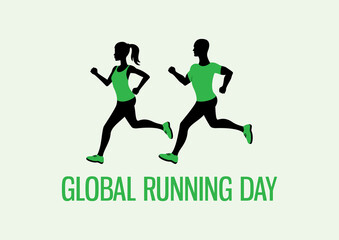 Fototapeta na wymiar Global Running Day vector. Running woman and man silhouette icon vector. Running people in green clothes vector. Runners couple icon. Important day