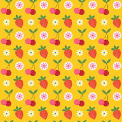 retro cherry and strawberry seamless vector background pattern