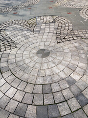 Brick pattern of city park sidewalk