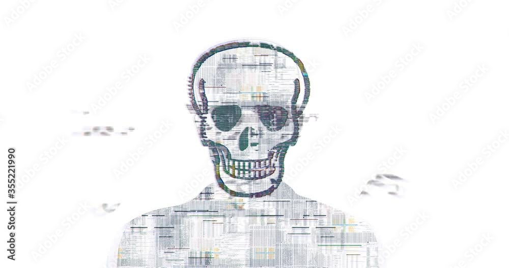 Wall mural digital virus skull. upper body view of a virus infected person consisting of a glitch computer code