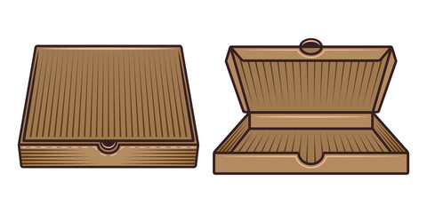 Set of two cardboard pizza boxes vector objects