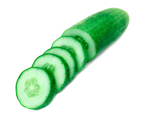  cucumbers and slices on  isolated white background.