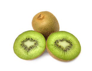 Ripe whole kiwi and half kiwi isolated on white background,Slice of kiwi fruit .