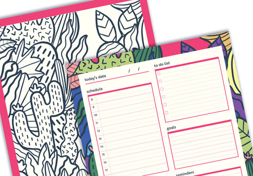 Planner Layout with Coloring Book Page