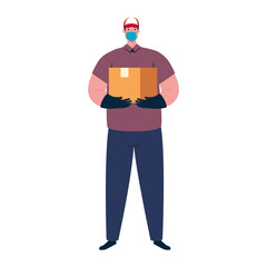 Fototapeta premium delivery man with mask and box vector design