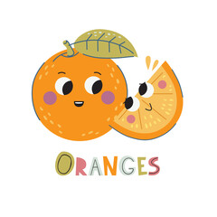 Cartoon vector oranges. Flat style. Excellent for the design of postcards, posters, stickers and so on.