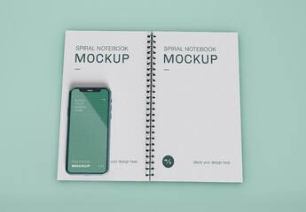 Phone with Spiral Notebook Mockup