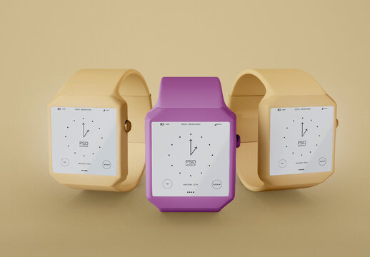 Front View of 3 Smart Watch Mockup
