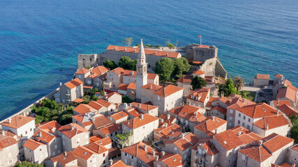 Fototapeta premium Budva is the center of tourism in Montenegro and the main vacation destination for summer holidays on the Adriatic coast, in the Mediterranean. Medieval old town is the most prominent landmark.
