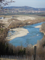 View of the Tanaro river in the Langhe, Piedmont Italy