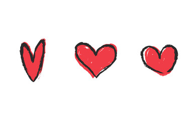 Heart doodles set. Collection of hand drawn illustrated hearts.