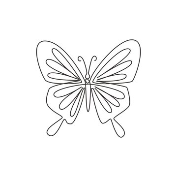 One continuous line drawing of elegant butterfly for company logo identity. Beauty salon and massage business icon concept from insect animal shape. Single line draw design vector illustration graphic