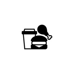 Hamburger and drink vector icon in black solid flat design icon isolated on white background