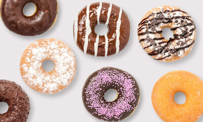 Mixed donuts on a white background