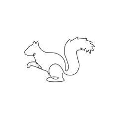 One continuous line drawing of cute squirrel for company logo identity. Business icon concept from funny mammal animal shape. Dynamic single line graphic vector draw design illustration
