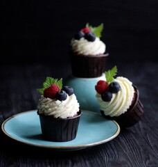 Red Velvet Cupcakes with Berries