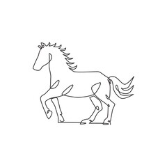 One continuous line drawing of wild luxury horse corporation logo identity. Equine fast and strong mammal animal symbol concept. Trendy single line vector draw design graphic illustration