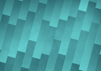 A turquoise, cyan and aqua diagonal geometric graphic illustration of rectangular columns with dust and scratches texture