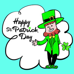 St. Patrick Day icon mascot illustration Leprechaun`s hat and clover design elements with shamrock leaf on green. illustration Vector
