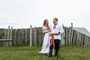 A couple in love in Russian traditional dresses