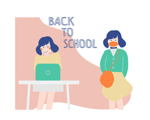 Girl learn from school and ready to go back to school in the middle of covid-19 pandemic by using a medical mask.